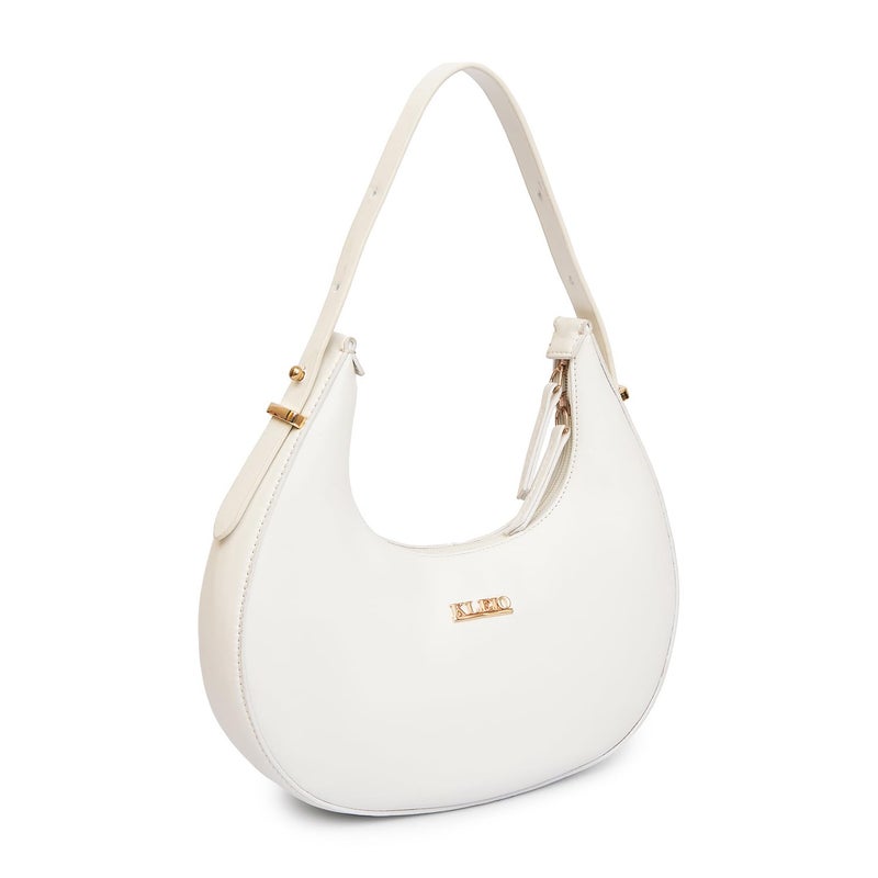 KLEIO Vegan Leather Half Moon Shoulder Handbag for Women and Girls - White - Image 3